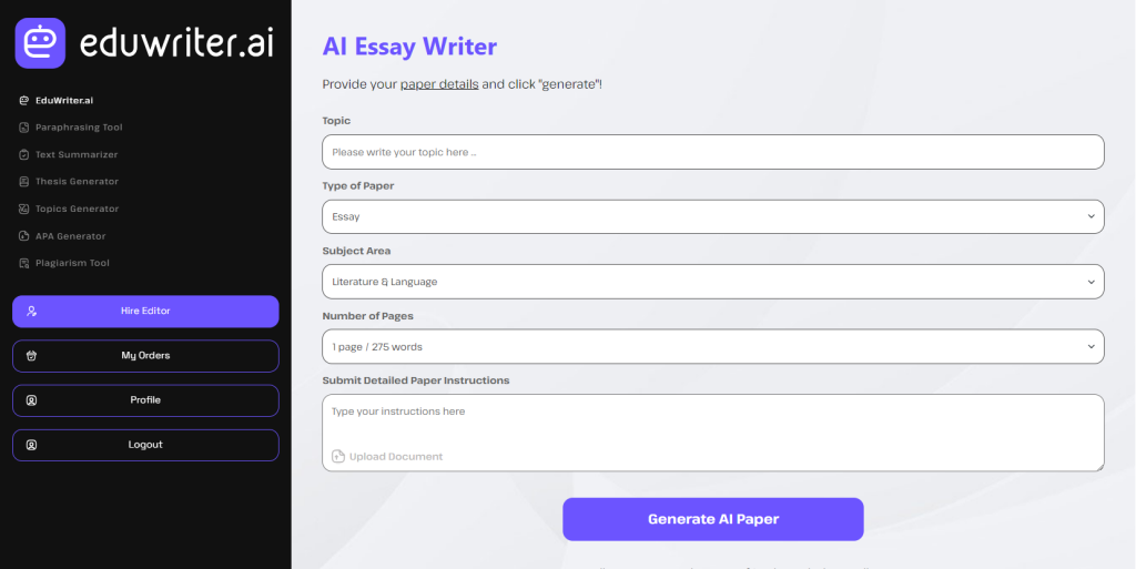 EduWriter - The Most Advanced AI-Powered Essay Writer that is Completely FREE!