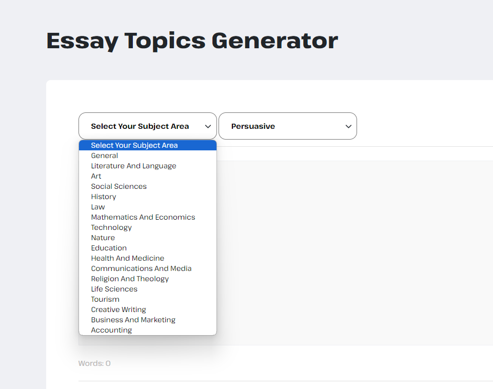 Click the “Select Your Essay Type” button and select Your Essay Type from the drop-down list