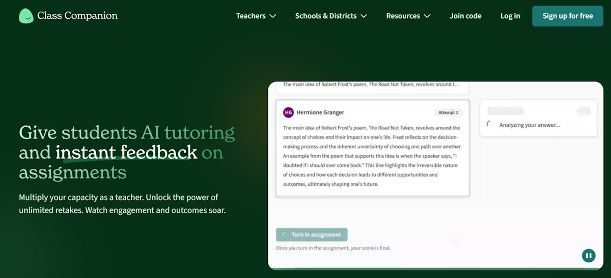 Class Companion combines AI grading with a wider classroom assignment system
