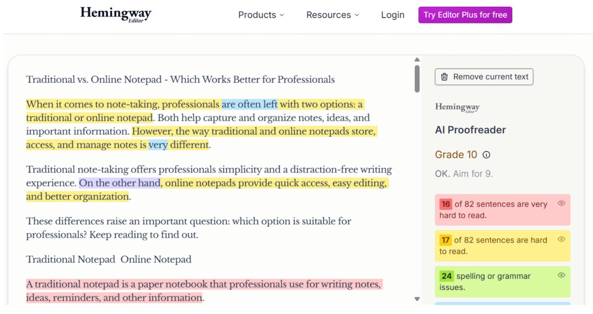 On the internet, you can easily find a variety of proofreading tools such as Hemingway AI Proofreader