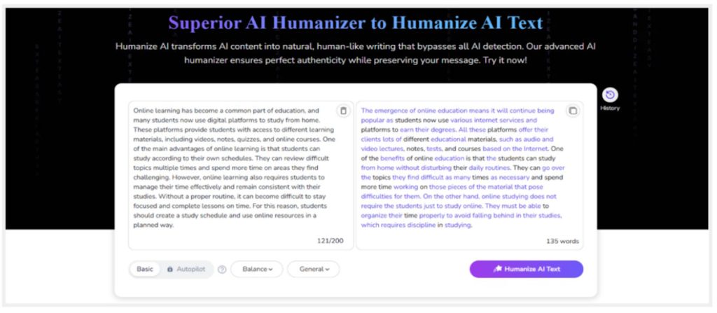 I pasted the AI-generated text into its input field and chose Autopilot mode for humanizing