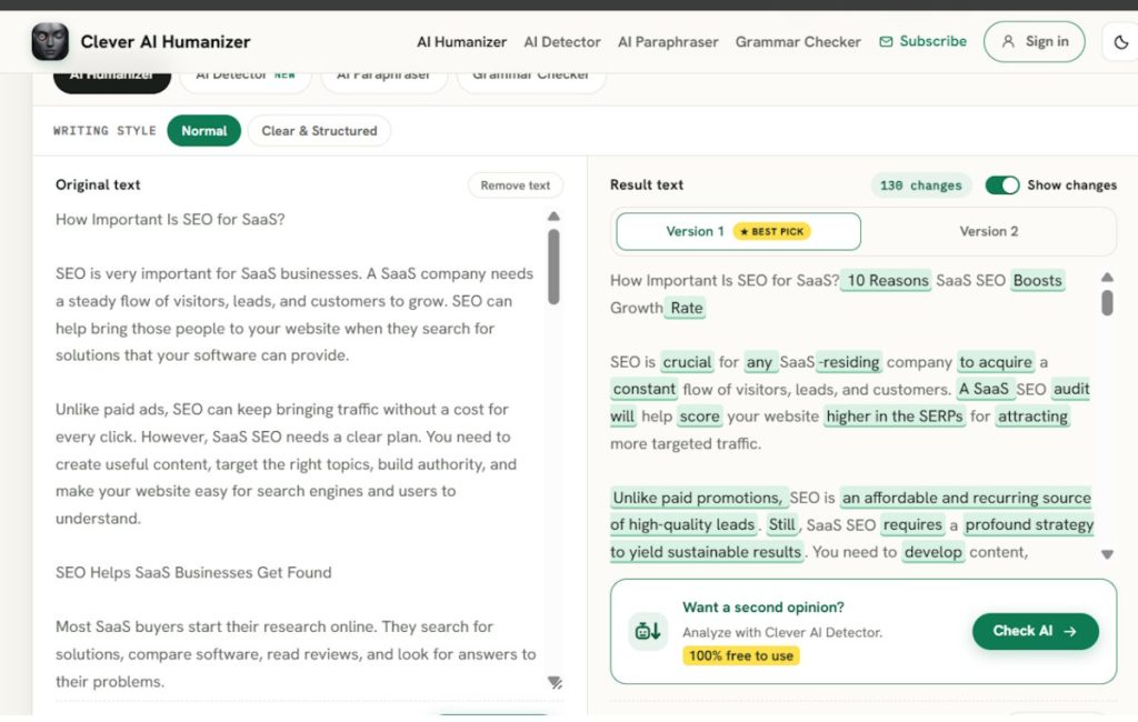 Here’s the humanized text we got from Clever AI Humanizer
