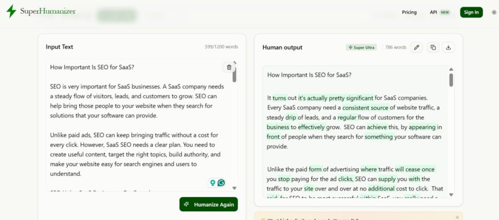 We are pasting the AI-written content into Super Humanizer