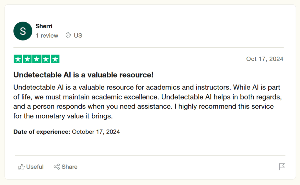 Undetectable AI's Positive Review