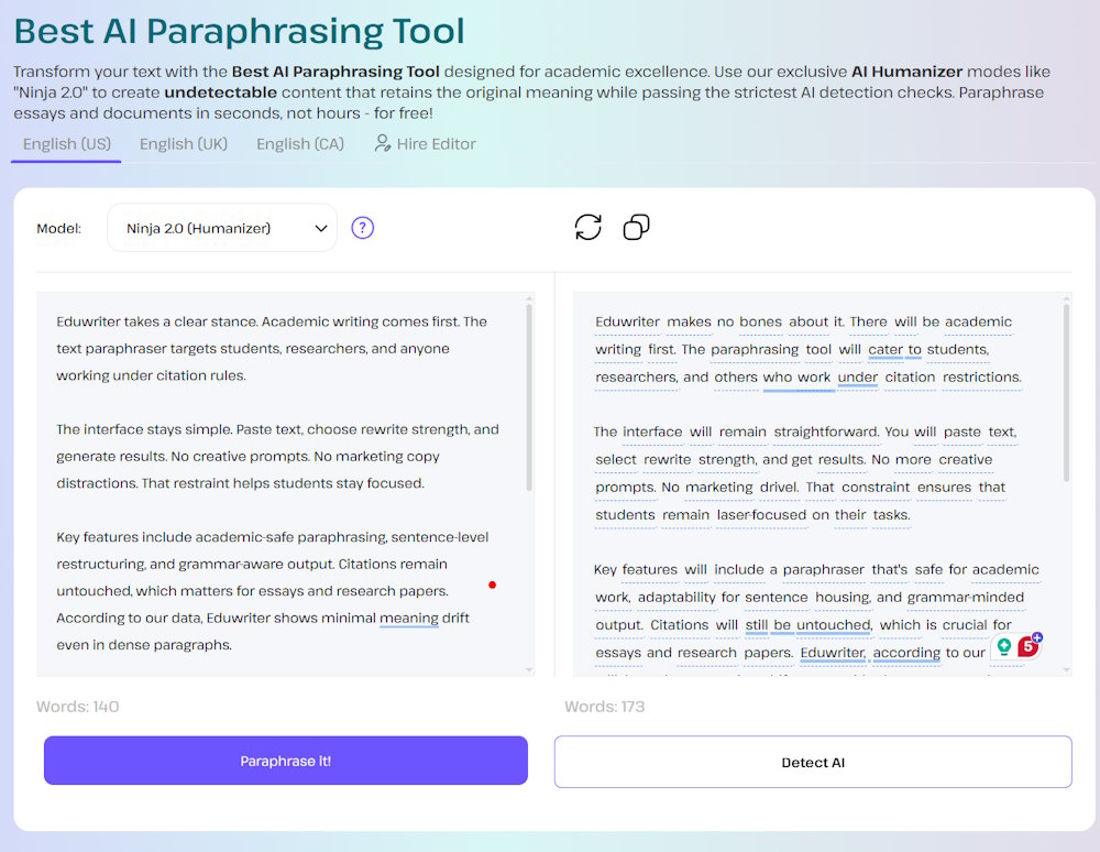 Eduwriter Paraphrasing Tool in Use